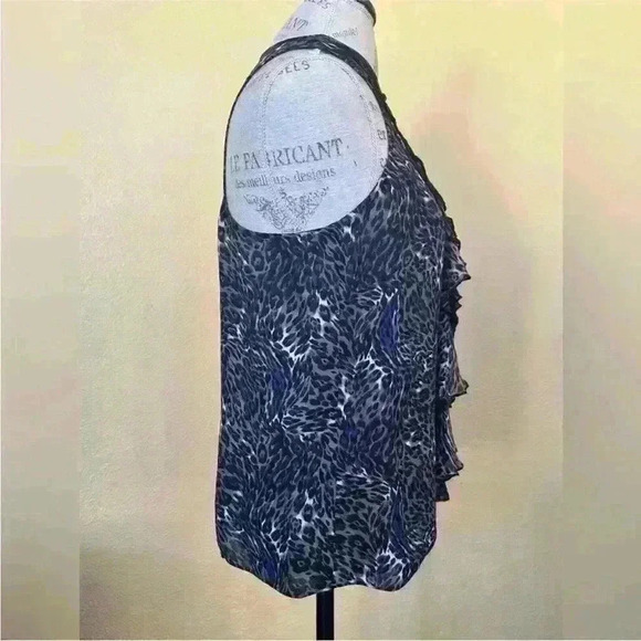 Parker Silk Sleeveless Print Top With Cascade Ruffle Medium New Without Tags ! - Picture 5 of 9